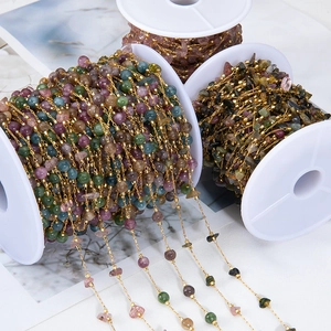 Stainless Steel Beaded Chain With Natural Stone For DIY Jewelry Making Gold Plated Colorful Spool Crafting Supplies