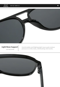 Macro shot of lightweight nose pads on oversized double-bridge sunglasses