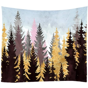 Modern abstract forest tapestry with mountain landscape for bedroom wall decor