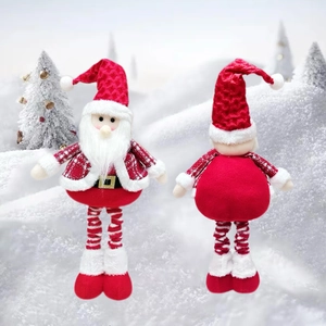 Standing Santa Claus doll with telescopic legs and knit coat for Christmas decor
