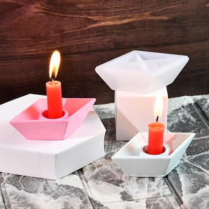 Paper boat silicone mold for resin or plaster candle holders with finished crafts