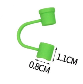 Detailed size specifications for green silicone straw dust cap showing 0.8cm and 1.1cm dimensions