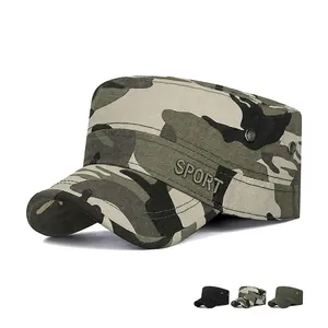 Men Cadet Cap Cotton Breathable Military Flat Top Hat Adjustable Sport Outdoor Sun Protection Camouflage