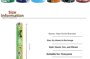Spécifications de taille pour bracelet gamer vert, longueur 21,5 cm avec motif Level UP
