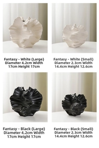 Detailed size parameters for wavy matte ceramic vases in black and white finishes