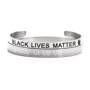 Silver stainless steel bracelet set with Black Lives Matter slogan and Roman numerals