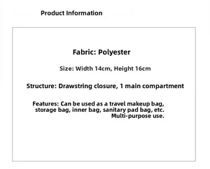 Polyester drawstring storage pouch dimensions showing 14x16cm size and structure details