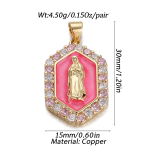 Detailed view of Virgin Mary zircon pendant with 30mm height and 15mm width specifications