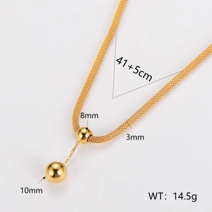 Double-layered golden stainless steel necklace with bead pendants and size measurements