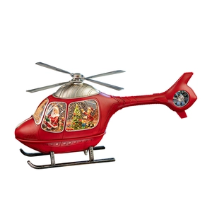 Christmas helicopter snow globe music box featuring Santa Claus and a red resin body