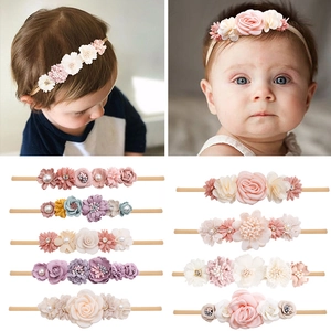 Baby Flower Headband Handmade Chiffon Floral Elastic Nylon Hair Band For Newborn Infant Toddler Girls Photography Props