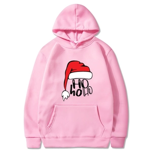 Rosa Weihnachts-Hoodie mit HO HO HO-Druck und Weihnachtsmütze, lässige Langarm-Feiertagsmode