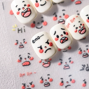 5D stereoscopic nail art stickers with cute 3D emoji expressions and text motifs