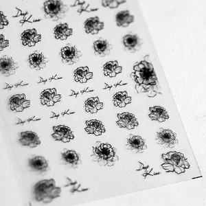 3D realistic black and white floral nail art stickers with Deep Kiss artistic font