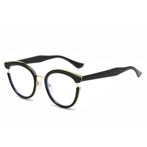 Monture de lunettes ronde œil-de-chat TR90 en noir avec détails en métal doré