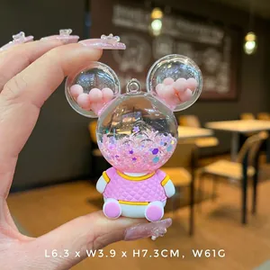 Detailed view of pink glitter bear keychain with measurements 6.3x3.9x7.3cm and 61g weight