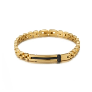 Men's 18K gold plated stainless steel watch-style bracelet with black rectangular panel