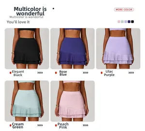 Detail of high waisted pleated tennis skorts in five vibrant athletic colors with pockets