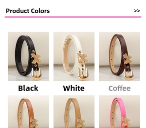 Detail view of sweet butterfly buckle belts for women in multiple colors and golden finish