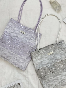 Sacs cabas en dentelle violette et grise avec paillettes et strass scintillants