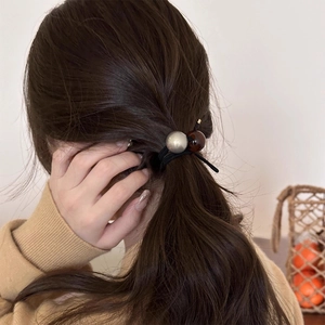 Tortoiseshell pearl hair tie for women with high elasticity black rubber band on hair