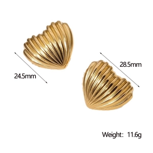 Detailed view of heart-shaped gold earrings with dimensions 24.5mm by 28.5mm