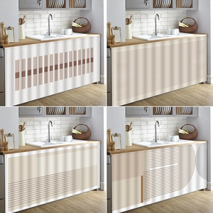Minimalist Geometric Cabinet Curtain Short Velvet Dustproof Decorative Self Adhesive Velcro For Kitchen Bookshelf