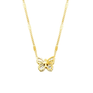 Retro 18K gold plated stainless steel butterfly necklace with zircon and hammered texture