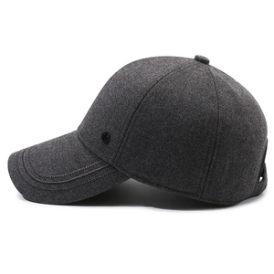 Deep grey winter wool blend baseball cap with ear protection and warm fleece lining