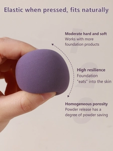 Detailed view of elastic purple makeup sponge showcasing dense texture and soft bounce back