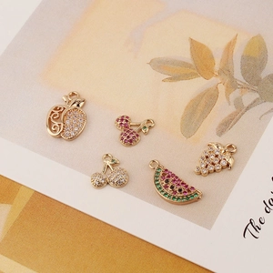 Gold plated fruit pendants with colorful zircon for DIY jewelry bracelets and crafts