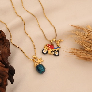 Creative gold motorcycle and grenade pendant necklaces with stainless steel chains