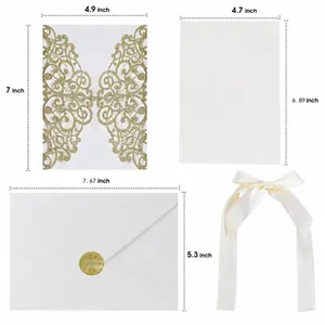 Laser cut glitter paper wedding invitation set size specifications with envelopes