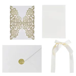 Laser cut glitter paper wedding invitation set size specifications with envelopes