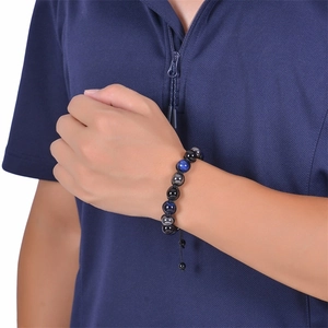 Herren 10mm Blaues Tigerauge Naturstein Armband mit verstellbarem geflochtenem Seil