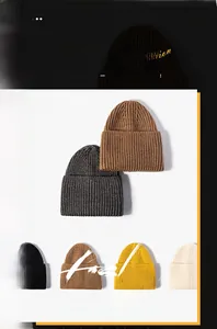 Close-up of ribbed knit texture on multi-color beanies for winter fashion