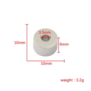 Polished silver cylindrical spacer bead with 10mm diameter and 3.5mm inner hole