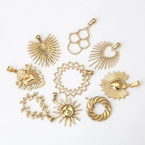 9 gold stainless steel sun and heart shaped charms set for jewelry making
