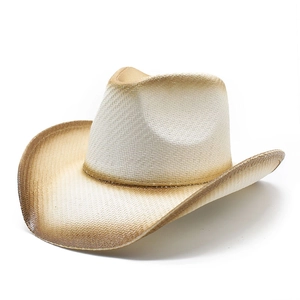 Hand-painted western straw cowboy hat with a curved brim and a vintage gradient finish