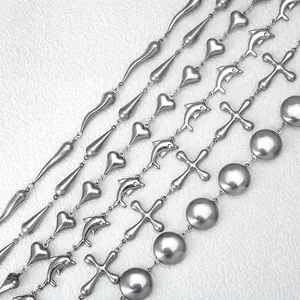 Stainless Steel DIY Jewelry Making Chain Silver Heart Dolphin Cross Shapes For Necklaces Bracelets Anklets Semi-Finished