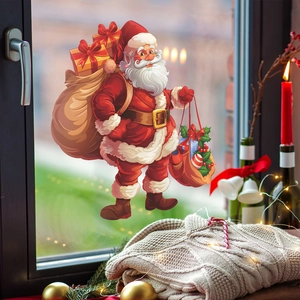 Christmas Santa Claus window sticker with gift bag for festive home wall decoration