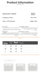 Polka dot halter dress size chart with detailed measurements for black summer mini dress