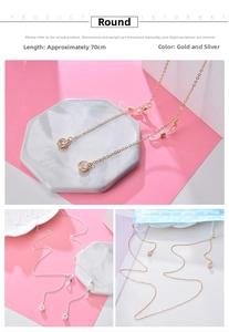 70cm gold and silver multipurpose eyeglass chains with clear zircon charms and silicone loops