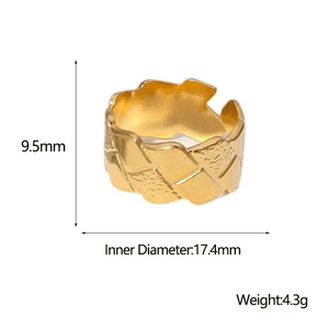 18k gold plated stainless steel open ring with 9.5mm wide lattice pattern design