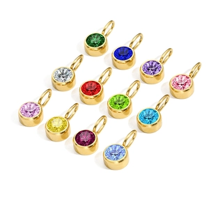 Set of 12 colorful birthstone charms in gold-plated stainless steel for DIY jewelry making