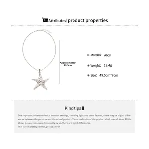 Detailed size chart of the vintage alloy starfish pendant necklace with embossed spiral texture