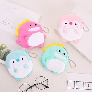 Cute cartoon plush animal coin purses with dinosaur and penguin designs and bead chains