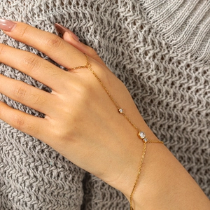 Zircon Stainless Steel Hand Chain With Ring Integrated Finger Chain Elegant Jewelry For Women