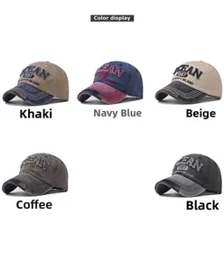 Assorted washed cotton baseball caps with Ocean 1387 embroidery in five classic colors