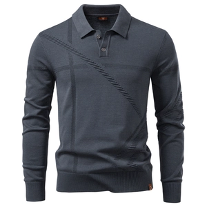 Men Long Sleeve Knit Polo Shirt Viscose Polyester Blend Lapel Collar Business Casual Urban Style Geometric Pattern